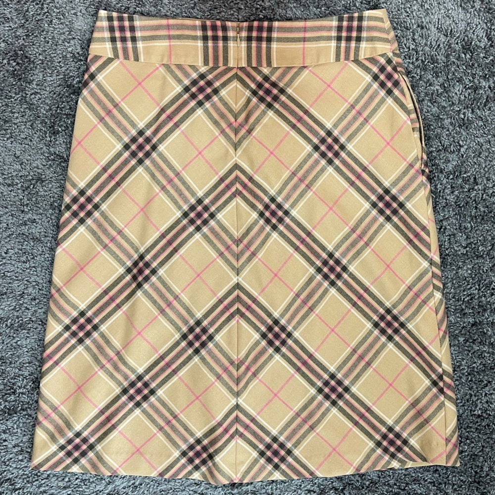 Lands’ End Tan black pink plaid wool blend knee length A-line skirt size 10 - Picture 3 of 16